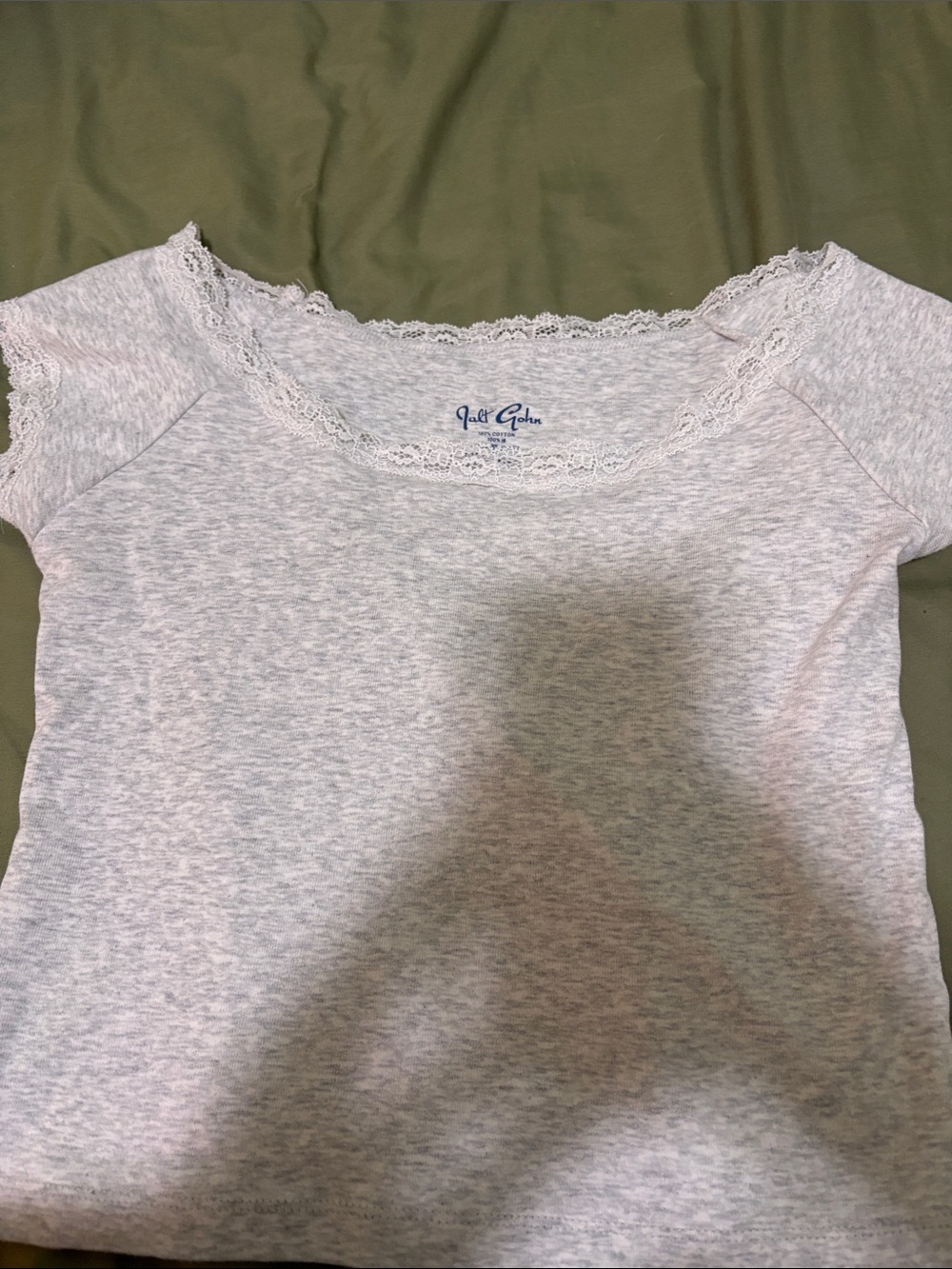 Lace-Trim Scoop Neck Top in Light Heather Gray (knock off) 100% cotton
